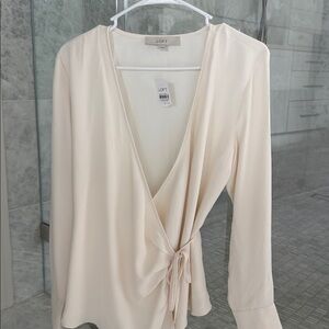 LOFT Soft Cream Tie Blouse